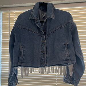 Forever 21 Blue Fringe Collared Button Front Western Women's Short Jacket